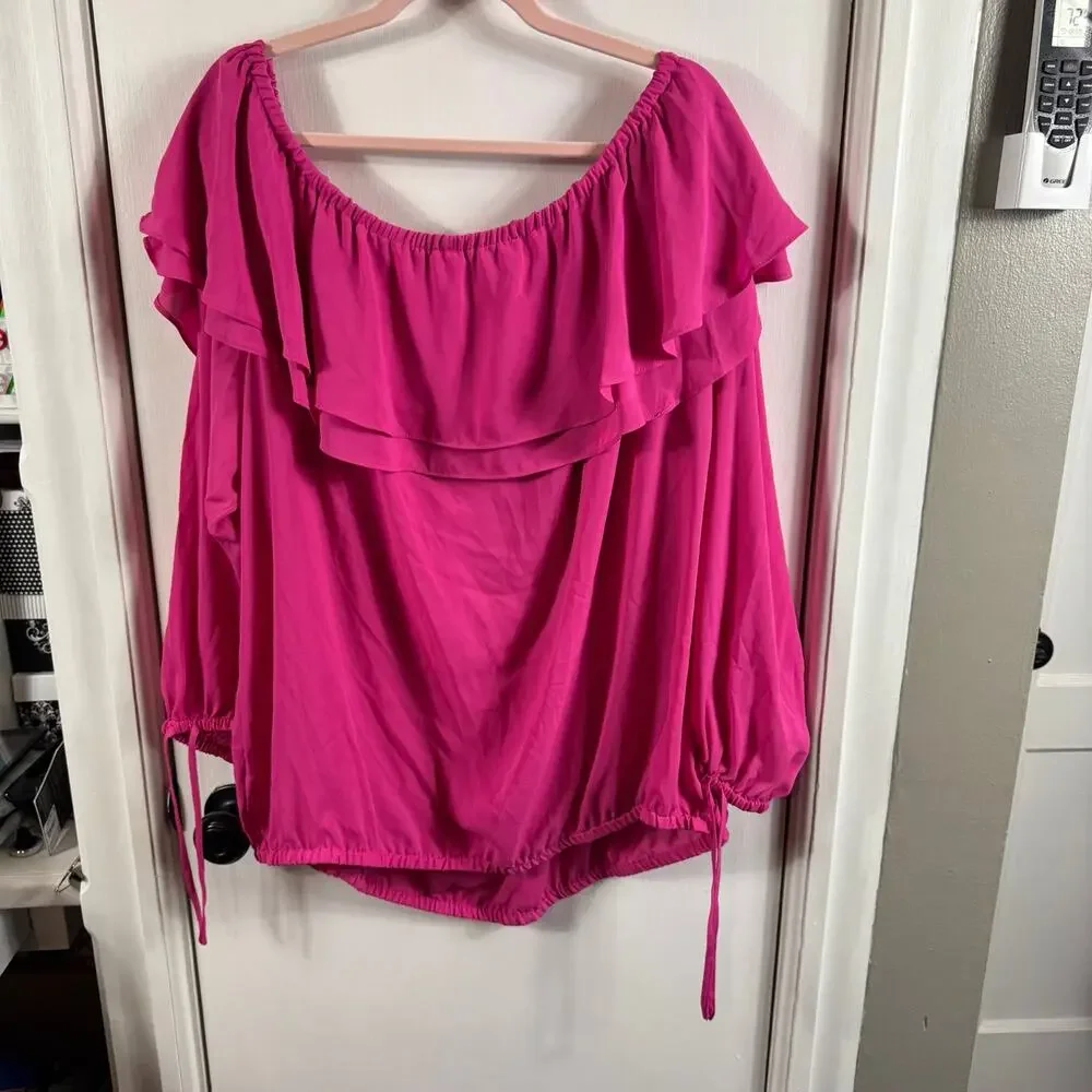 MICHAEL Michael Kors Pink Ruffle Off Shoulder Blouse Plus 3X NWOT